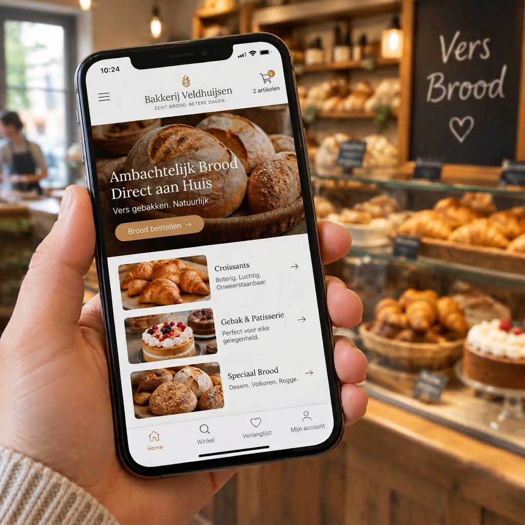 Telefoon met app-icoontjes waarvan één webapp uitgelicht is
